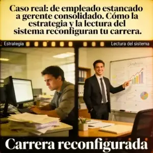 Caso real: de empleado estancado a gerente consolidado. Cómo la estrategia y la lectura del sistema reconfiguran tu carrera.